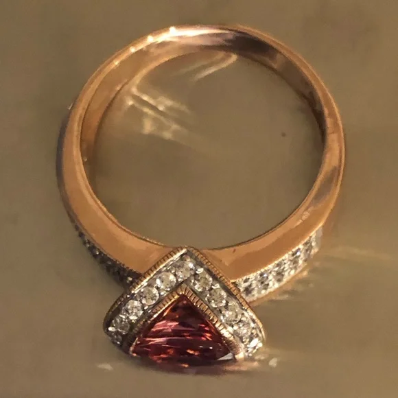 Solid 14k rose gold ring with round real diamonds & Natural Gemstone.SZ 8.5 - Picture 1 of 11